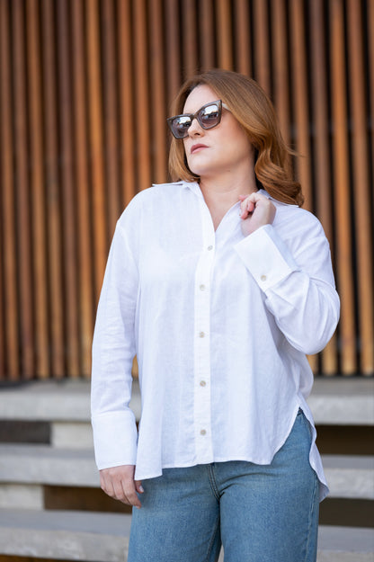 Camisa Linho Oversized Com Pesponto