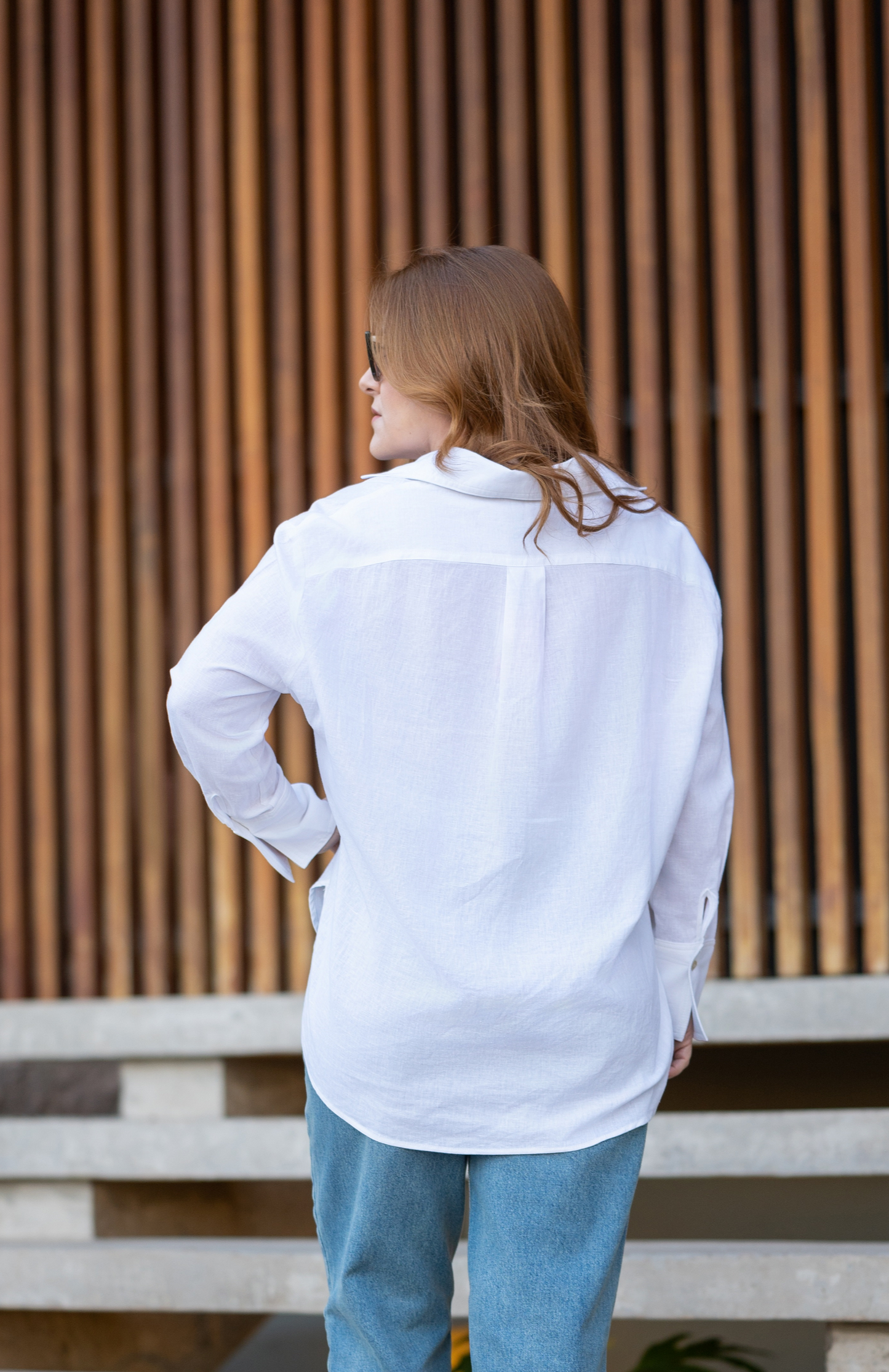 Camisa Linho Oversized Com Pesponto